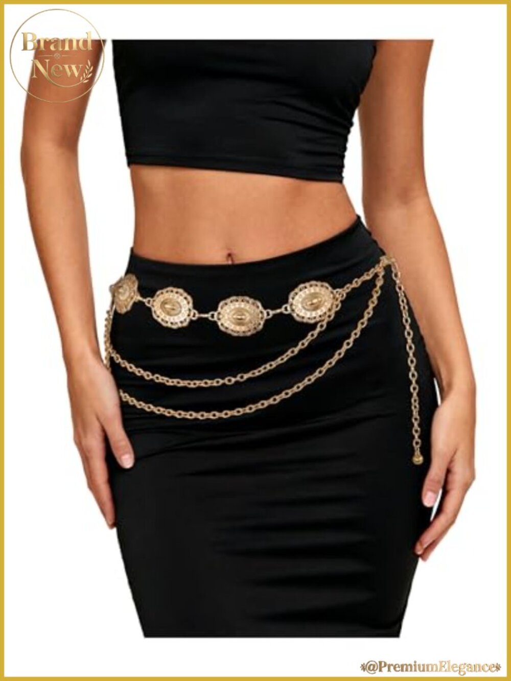 Metal Concho Chain Belt Women Western Boho Waist Chain for Dresses Jeans